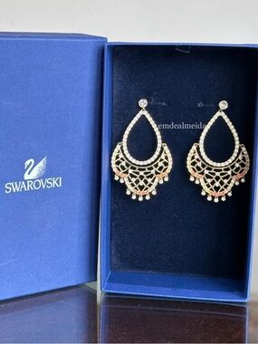 Swarovski Crystal Pink Gold Tone Elinor Dangle Drop Statement Earrings 5189916